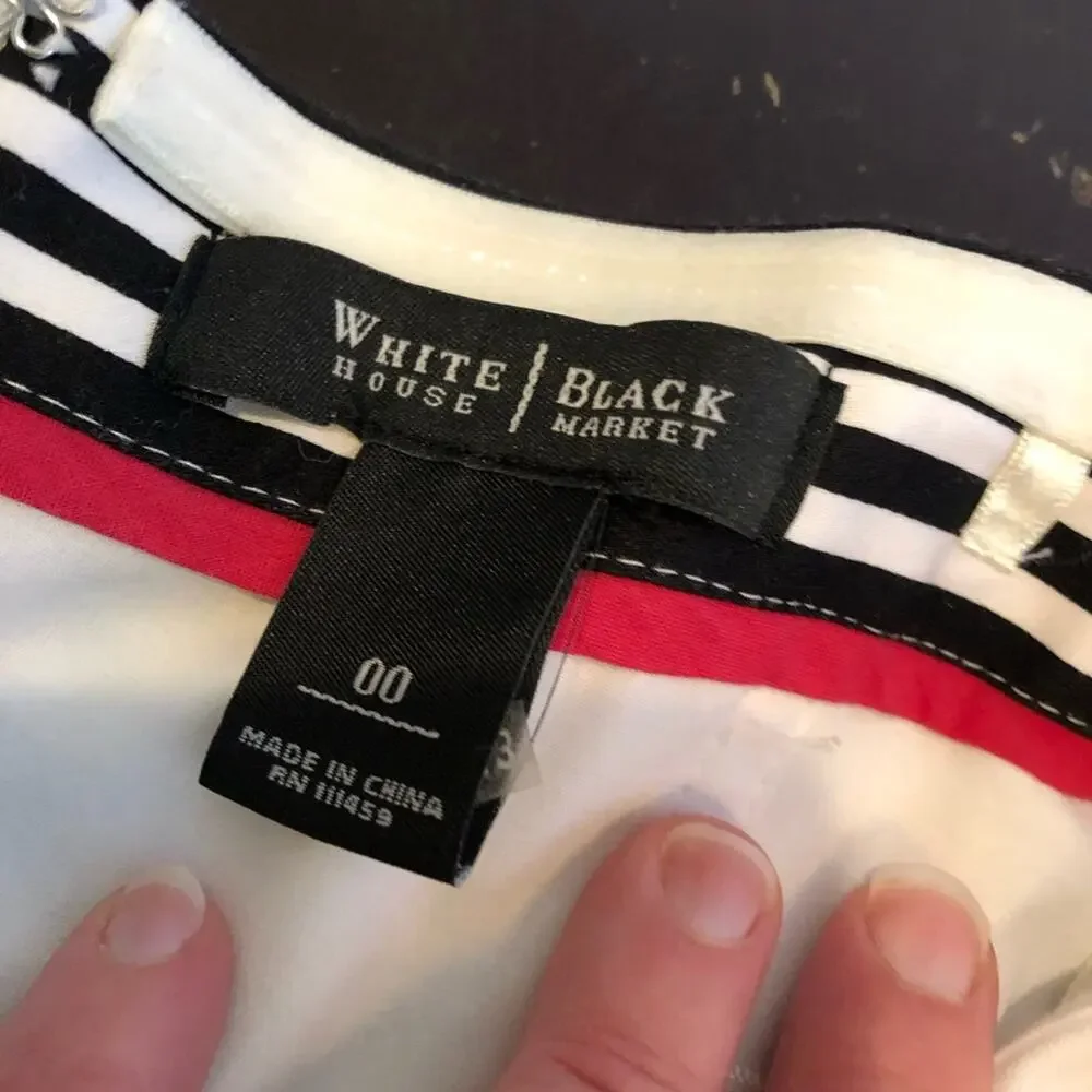 WHBM white black striped strapless pleated dress size 00